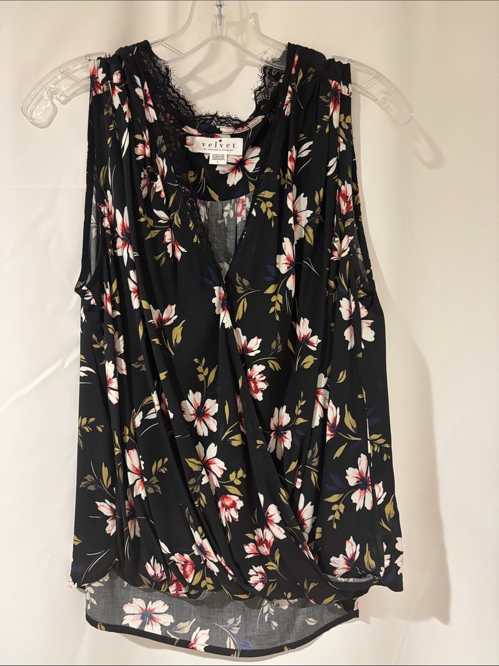 Velvet Black Floral Lace-Trim Wrap Camisole